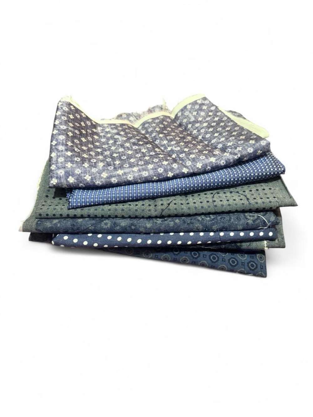 Bundle of 8 blue denim 100% Italian silk and cotton fabric remnants